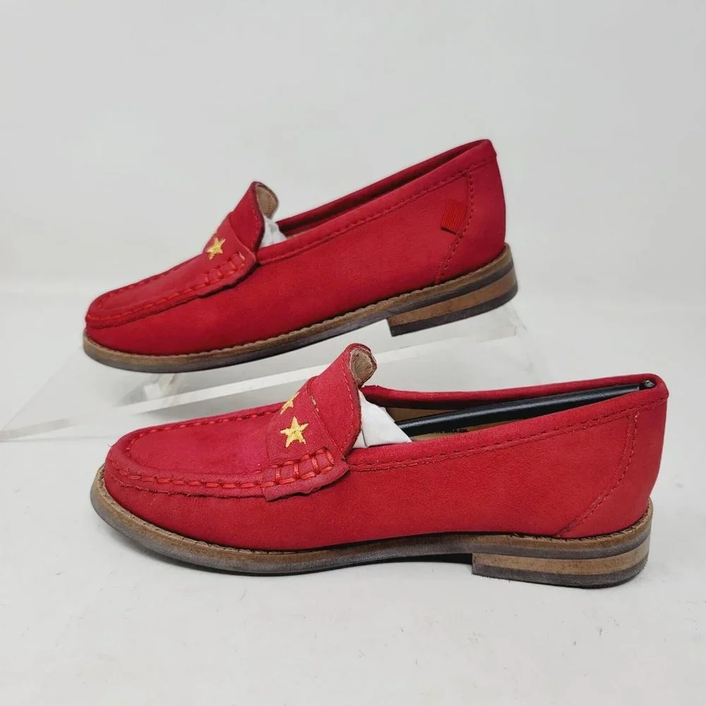 MARC JOSEPH MADISON girls Loafers Sz 11 M nubuck Red leather casual shoes‎